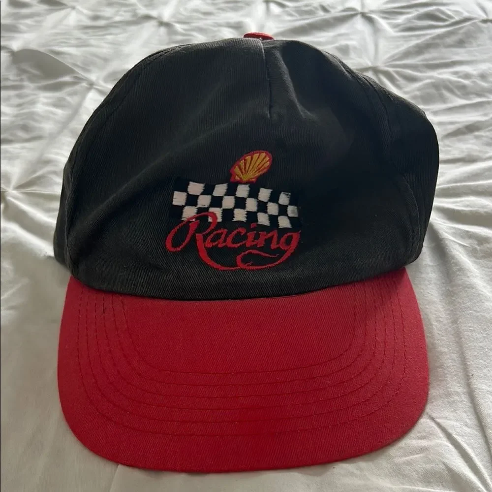 Vintage Cameo Shell Racing Checkered Snapback Trucker Hat One Size Fits All - Picture 1 of 7